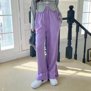 /옷자락 여자 보라색 허리끈 봄츄리링 와이드팬츠
