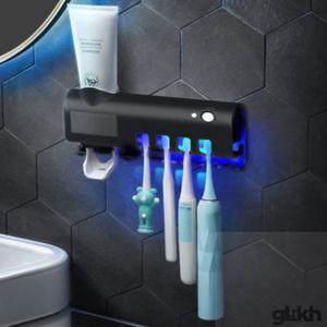 GKKH 모션감지 무선 칫솔살균기(블랙+홀더W) 혀클리너살균 자외선건조기 면도기건조대