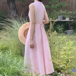 (MADE/2사이즈/바스락/휴양지룩) 루에노 허리끈 셔링 플레어 나시 롱 원피스 op15775