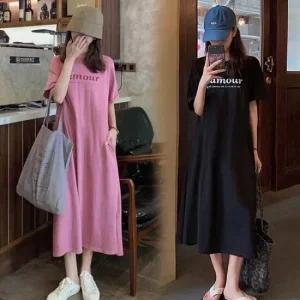 리트로 루즈핏 오버핏 빅사이즈 반팔 롱 원피스