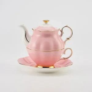 티로직 다이애나 골드림 티포원 핑크 1인 찻잔 티팟세트