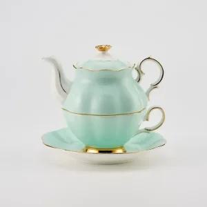 티로직 다이애나 골드림 티포원 스카이블루 1인 찻잔 티팟세트