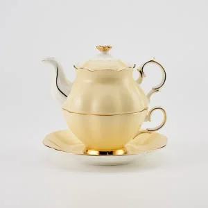 티로직 다이애나 골드림 티포원 크림 1인 찻잔 티팟세트