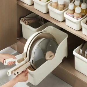 2P세트 후라이팬 정리대 주방 수납 바구니 펜트리 정리함 싱크대 정리