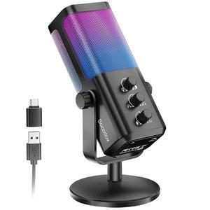 소코독스 게이밍 마이크, 게임 음성 밸런스 및 원터치 노이즈 캔슬링 기능, PC/PS4/PS5/Mac용 USB 콘덴서 음소거 모니터링 팟캐스트, 스트리밍, 녹음, 디스코드용 RGB 마이크