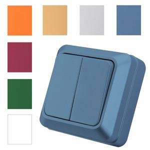 파란색 난연성 EU 표준 스프레이 플라스틱 로커 스위치 벽 표면 2 갱 단방향 버튼 전등 켜기/끄기 클래식