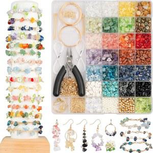 DoDobeads 1910 Pcs 크리스탈 칩 비즈 키트, 팔찌 제작 귀걸이 주얼리 용품, 스타터 제작용 보석 비즈, 천연 스톤
