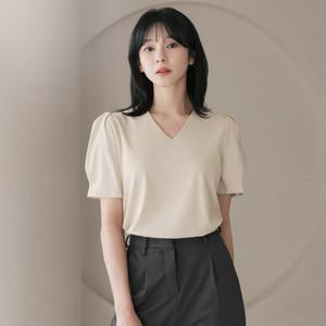 [시크라인] (~XXL까지) 제이드 브이넥 퍼프 소매 티셔츠 여름 만능코디 데일리 일상 캐쥬얼 출근룩 베이직 빅사이즈