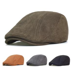 빵모자 겨울 가을 빈티지 솔리드 모자 플랫 여성 가죽 PU 남성 캡 캐주얼 Newsboy