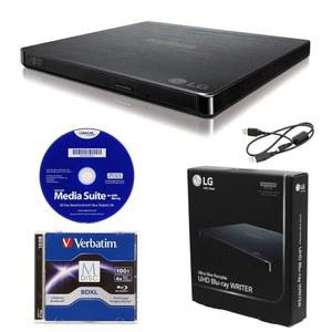 CyberLink 소프트웨어, 100GB M-DISC BDXL 및 USB 케이블이 포함된 Producplicator LG BP60NB10 휴대용 6X 울트라 HD 4K 블루레이 버너 외장 드라이브 - Burns CD DVD BD DL 디스크