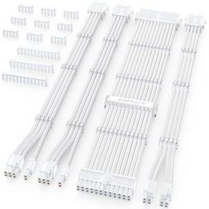 Sirlyr PSU 케이블 연장 키트, 밝은 흰색 소매 PC 모드, 24핀 ATX x1 8핀 EPS PCI-E x2, 사전 설치 빗이 있는 GPU 전원 공급용 금도금 핀, 4개 키트