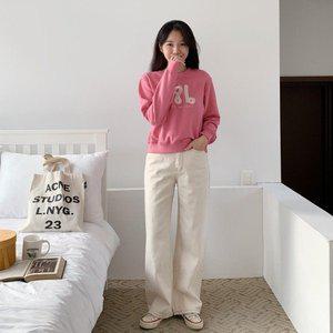 [VY] 여자 분홍 필기체 U넥 아이보리 세미크롭 SS 맨투맨_16034482_588847