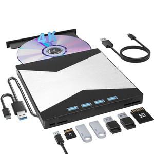 외장 블루 레이 드라이브, 4K 휴대용 버너 USB 3.0 타입-C UHD BD 플레이어(SD/TF 포트 포함), CD/DVD R/W 3D Windows Mac OS 노트북과 호환되는 드라이브
