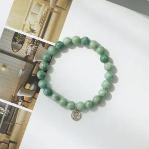 AAA 천연석 경옥 실버 옴자팬던트 옥팔찌 8미리 불교 천연옥 염주 팔찌