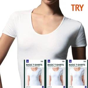 홈란쥬 트라이 여성 순면100% 베이직 백색 반팔 런닝 3매입