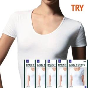 홈란쥬 트라이 여성 순면100% 베이직 백색 반팔 런닝 5매입