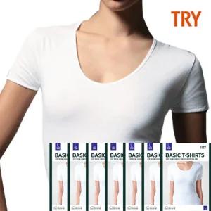 홈란쥬 트라이 여성 순면100% 베이직 백색 반팔 런닝 7매입
