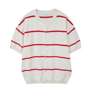 [하프클럽/]남자 캐주얼 단가라 라운드 반팔 가디건 DS-CAH-Q357-아이보리