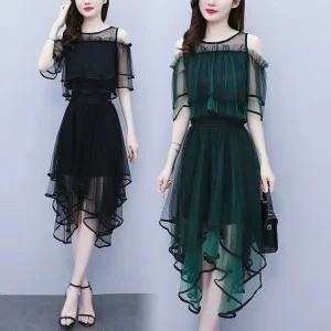 라인 댄스복 여성 살사 무대의상 라틴 프릴 드레스몰