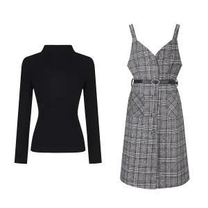 하프넥 니트 체크원피스 세트(VHOAX1550)