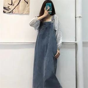 여자 멜빵 청치마 스트랩 청스커트 하이웨스트 워싱