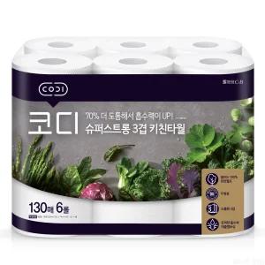 코디 슈퍼스트롱 키친타월 3겹 130매 6롤  x 6개
