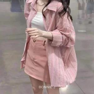 [보니제이]봄 신상 스트라이프 핑크 링클 루즈핏 셔츠 캐주얼 여