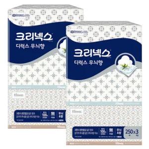 크리넥스 디럭스 무늬향 각티슈 미용티슈 250매 3입 x2개