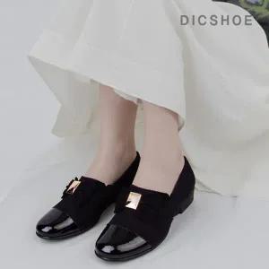 [딕슈] 여성 리본장식 스웨이드 스트레이트팁 웨지 통굽 슬립온 플랫슈즈 4cm PLWS224