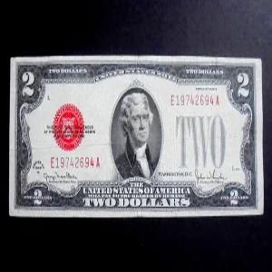 미국 최 초 발행 귀한 1928년 행운의 2달러 레드씰 지폐(19742694)