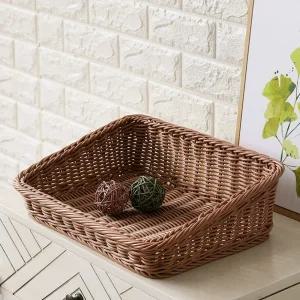 바스켓 카페 사다리꼴 라탄바구니 갈색 빵바구니 과일