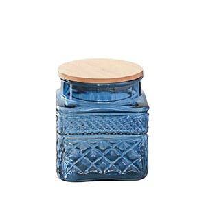 20.3온스 정사각형 유리통, 뚜껑이 있는 캔디 병, 분쇄 커피, 차, 설탕, 장식용 메이슨 병 귀여운 병(파란색)