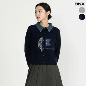 여성 데님 카라 고양이 가디건