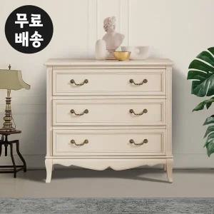 [벤티스가구]뉴엘 원목 서랍장 엔틱 3단 체스트 옷 서랍 거실 안방 미니 서랍장 낮은 틈새 가구