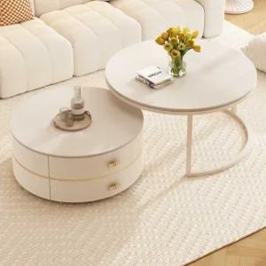 원형좌식테이블 라운드 낮은 식탁 서랍형 거실 탁자 화이트테이블 70cm/50cm