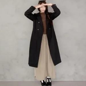 여성 클래식 가을 카라넥 더블 트렌치 외투