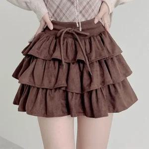 [속바지O FW필수] 얼루어 스웨이드 캉캉 티어드 밴딩 미니 스커트