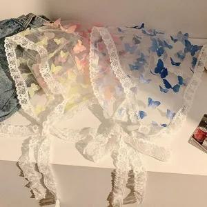 여성 나비패턴 레이스 헤어스카프 두건 러블리 포인트-WFHN2CZ