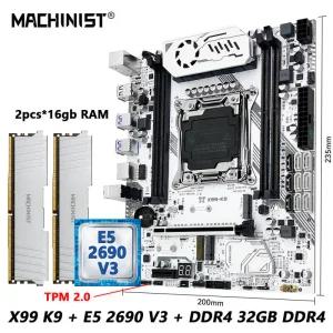 MACHINIST X99 K9 마더보드 (옵션 콤보) LGA 2011-3 Xeon E5 2680 V4 CPU DDR4 32GB RAM 키트 TPM2.0 C612