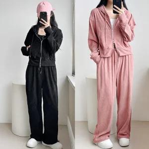 [꾸안꾸의정석] 코듀로이 후드자켓 세트 골지 트레이닝 후드집업 셋업 크롭 데일리룩