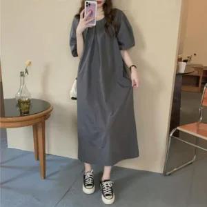 여자 봄 데일리 화이트 차콜 절개 롱원피스_4