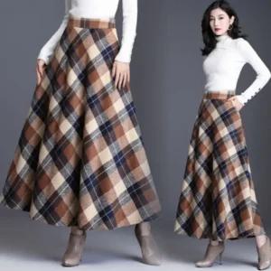 은창체크 패턴 모직 무드 스커트 치마 가을 겨울 보온 여성 모직치마 겨울치마 겨울 스커트 이쁜