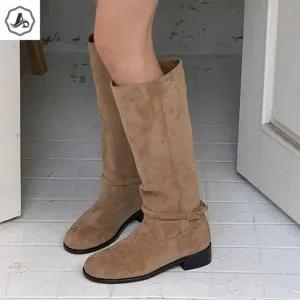 [애슬릿] 스웨이드 롱 부츠 여성 빅사이즈 바이커 통넓은