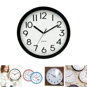 원목 프레임 벽 시계 29cm 블랙/무음 예쁜 교육용 원형 디자인 시게 강당 체육관 건전지 주방 이쁜 교회 장