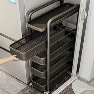서랍형 트롤리 스낵바 틈새 수납장 세탁실 슬림 슬라이드 선반 바퀴