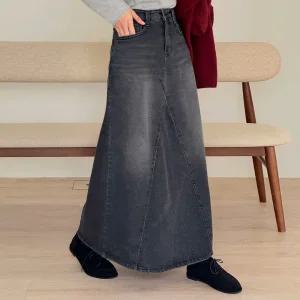 워싱 데님 롱 스커트 A라인 여성 빅사이즈