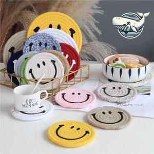 스마일 패턴 원형 컵 받침대 18CM 다용도 스마일티코스터
