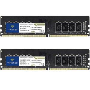 타임텍 32GB KIT(2x16GB) DDR4 2133MHz PC4-17000 비-ECC 언버퍼링 1.2V CL15 2Rx8 듀얼 랭크 288 핀 UDIMM 데스크톱 PC 컴퓨터 메모리 RAM 모듈 업그레이드(32GB KIT(2x16GB))
