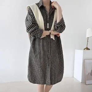 여자 드레스 FW 롱남방 2WAY 깅엄체크 셔츠