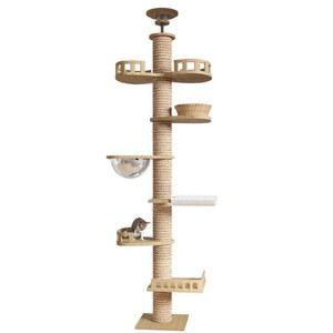 조절 가능한 천장형 캣폴 스크래치 원목 대형 캣타워 해먹 5층